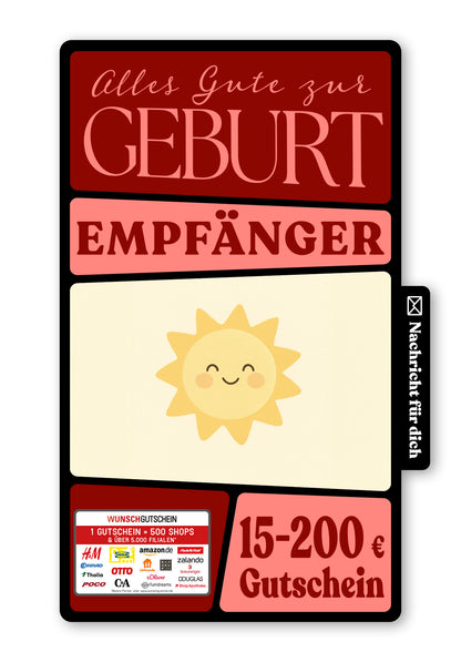 Wunschgutschein Digital - Willkommen Sonnenschein - Sonne – Geschenkgutschein Ansicht 1