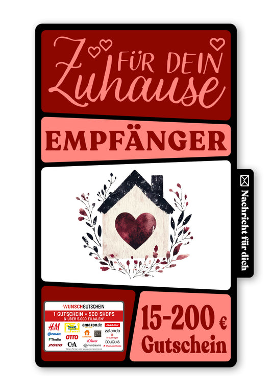 Wunschgutschein Digital - Für dein Zuhause - Herz Haus – Geschenkgutschein Ansicht 1