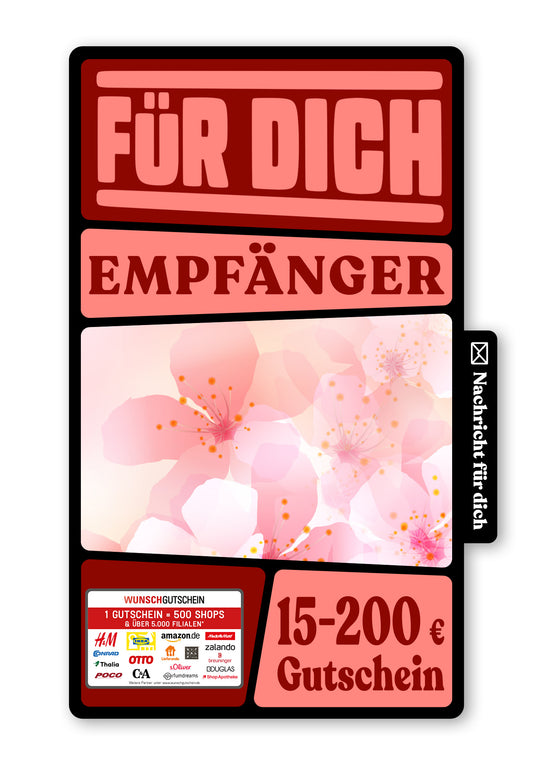 Wunschgutschein Digital - Für deine Wünsche - Blumen Rosa – Geschenkgutschein Ansicht 1
