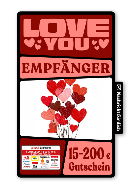 Wunschgutschein Digital - Happy Valentines Day - Herzballons – Geschenkgutschein Ansicht 1