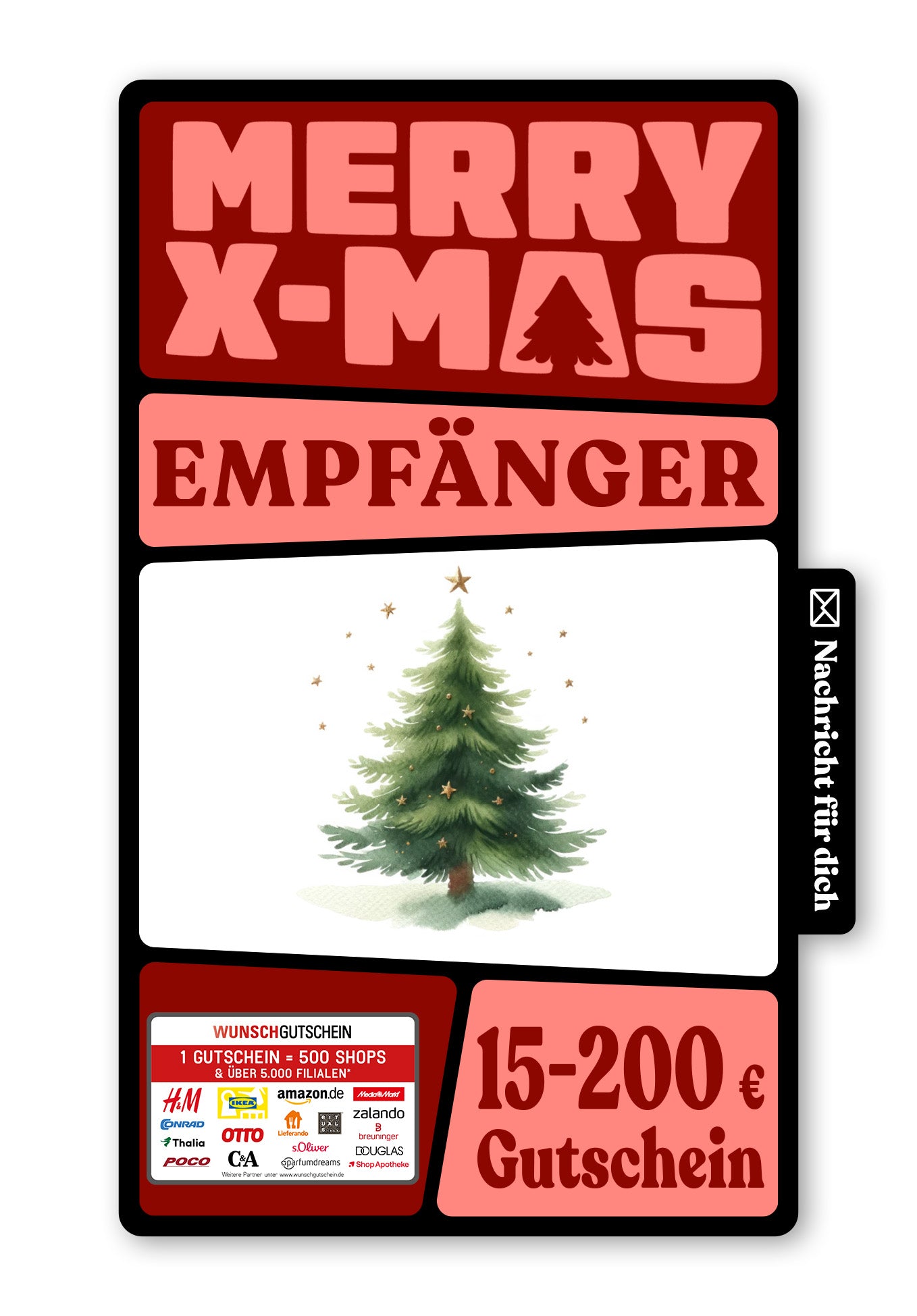 Wunschgutschein Digital - Frohe Weihnachten - Tannenbaum Sterne – Geschenkgutschein Ansicht 1