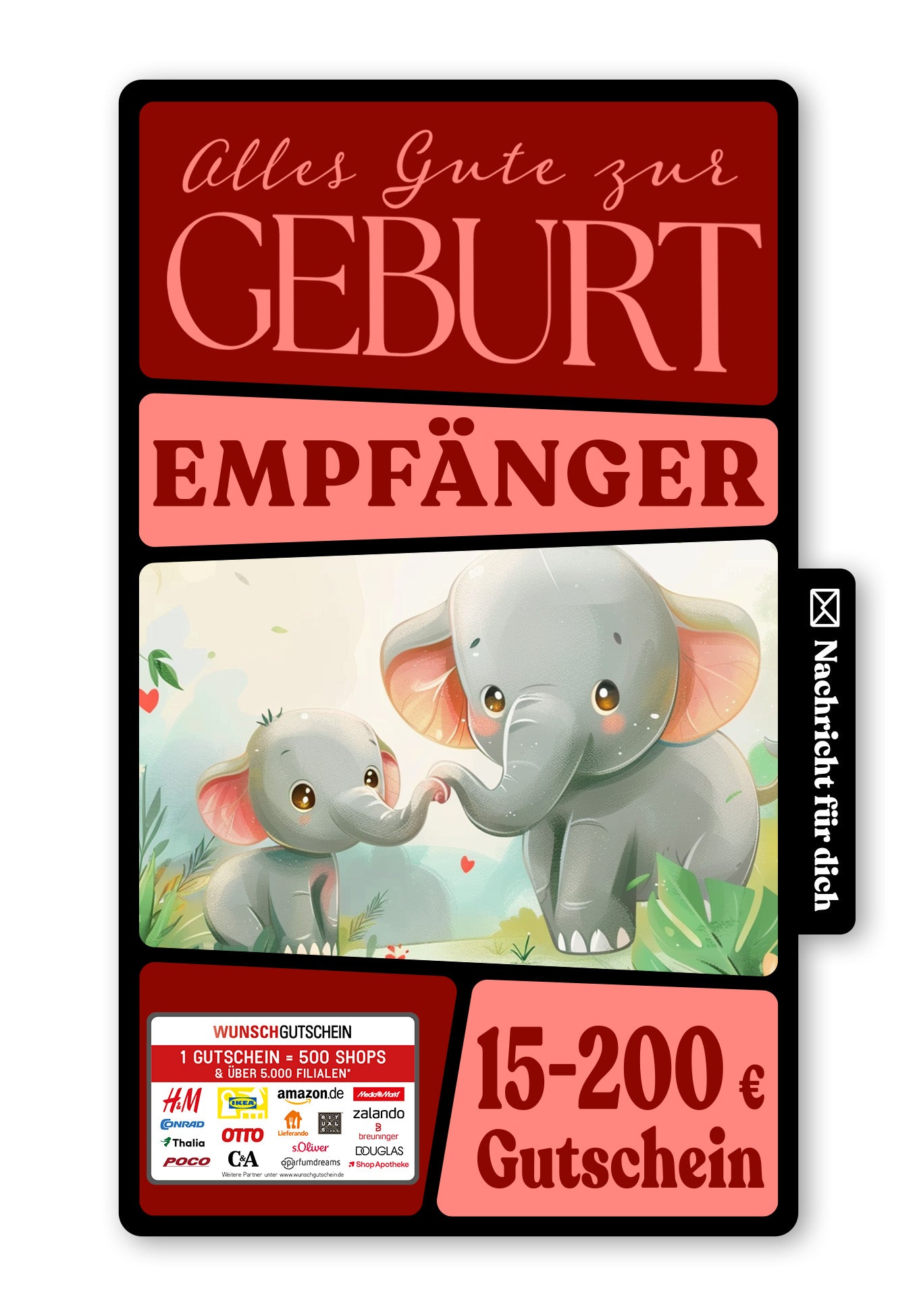 Wunschgutschein Digital - Hallo Baby - Elefanten – Geschenkgutschein Ansicht 1