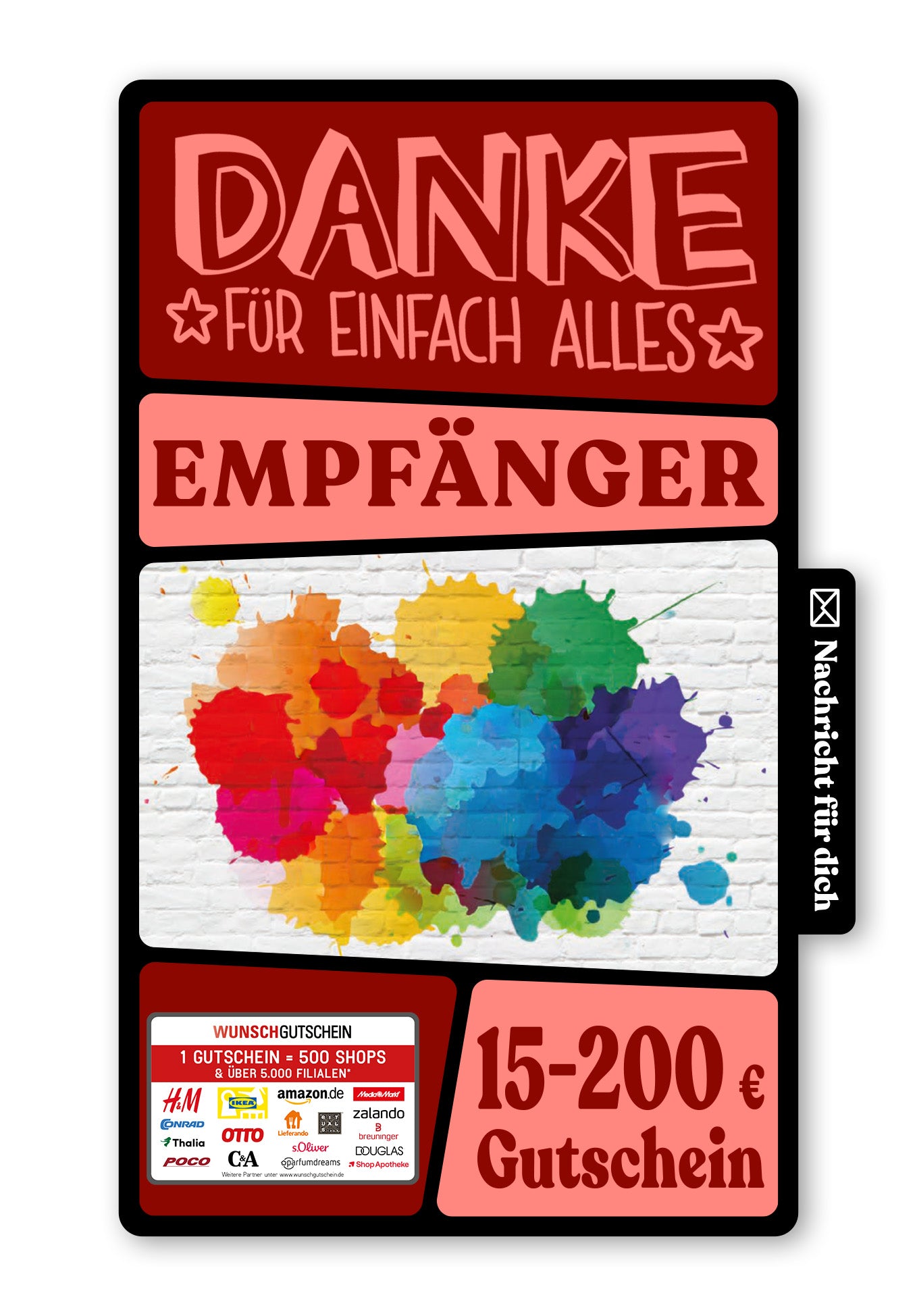 Wunschgutschein Digital - Vielen Dank - Bunte Kleckse – Geschenkgutschein Ansicht 1