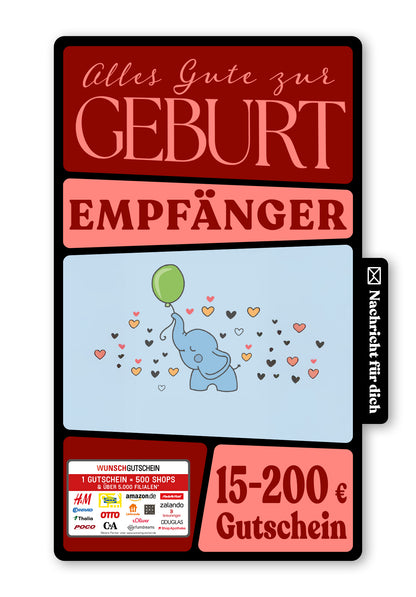 Wunschgutschein Digital - Alles Gute zur Geburt - Elefant – Geschenkgutschein Ansicht 1