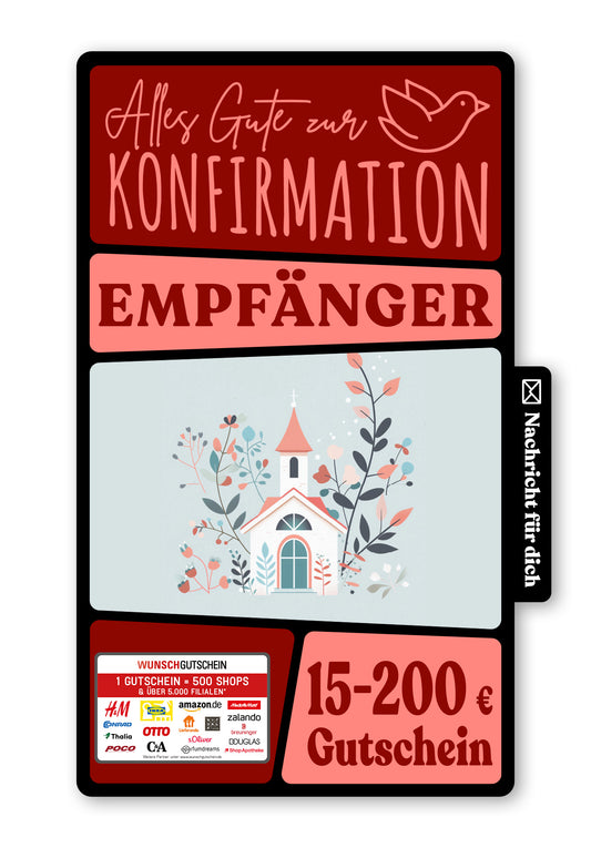 Wunschgutschein Digital - Zur Konfirmation - Kirche Rosa – Geschenkgutschein Ansicht 1