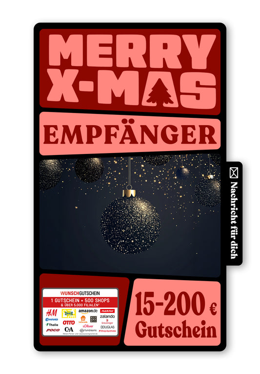 Wunschgutschein Digital - Fröhliche Weihnachten - Christbaumkugeln – Geschenkgutschein Ansicht 1
