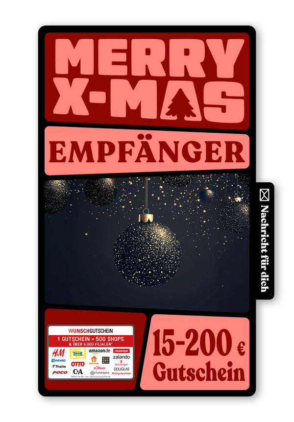 Wunschgutschein Digital - Fröhliche Weihnachten - Christbaumkugeln – Geschenkgutschein Ansicht 1