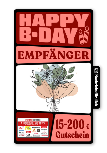 Wunschgutschein Digital - Herzlichen Glückwunsch - Blumenstrauß – Geschenkgutschein Ansicht 1