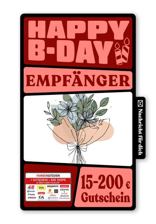 Wunschgutschein Digital - Herzlichen Glückwunsch - Blumenstrauß – Geschenkgutschein Ansicht 1
