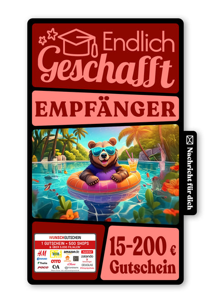 Wunschgutschein Digital - Geschafft - Pool Bär – Geschenkgutschein Ansicht 1