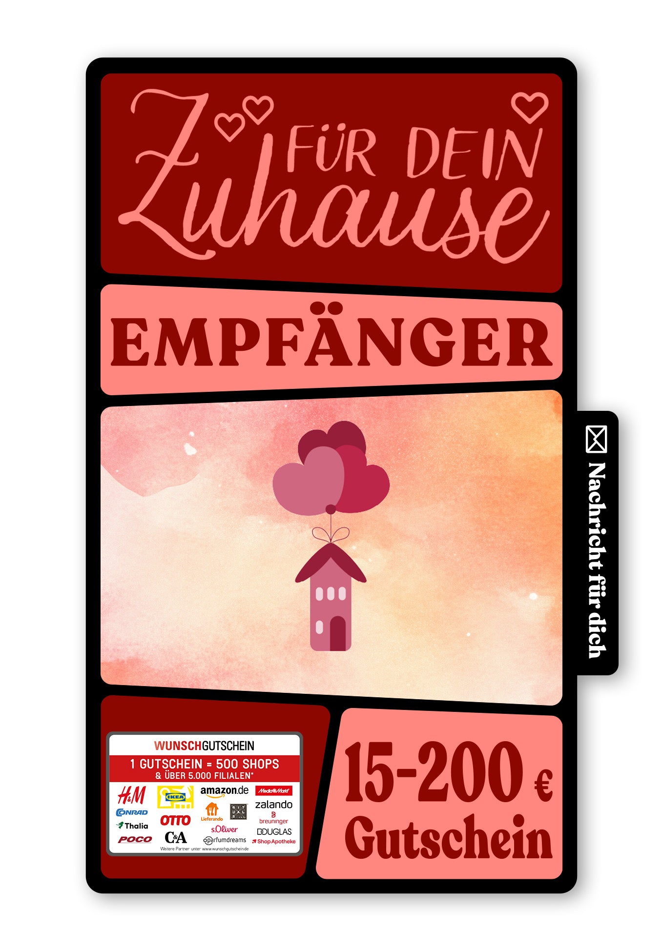Wunschgutschein Digital - Alles Gute Einzug - Herz Haus – Geschenkgutschein Ansicht 1