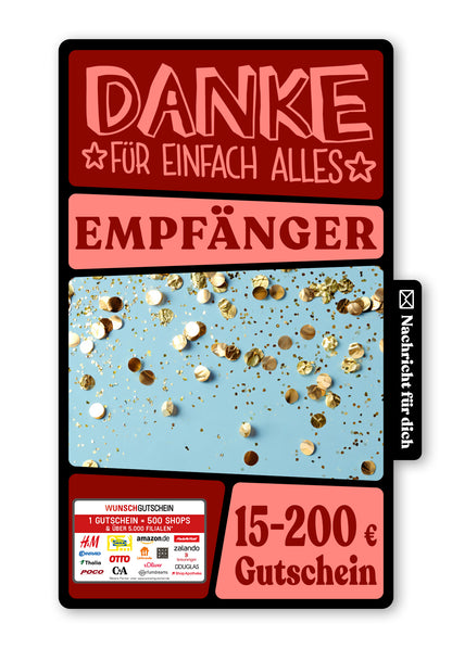 Wunschgutschein Digital - Danke für Alles - Konfetti Blau – Geschenkgutschein Ansicht 1