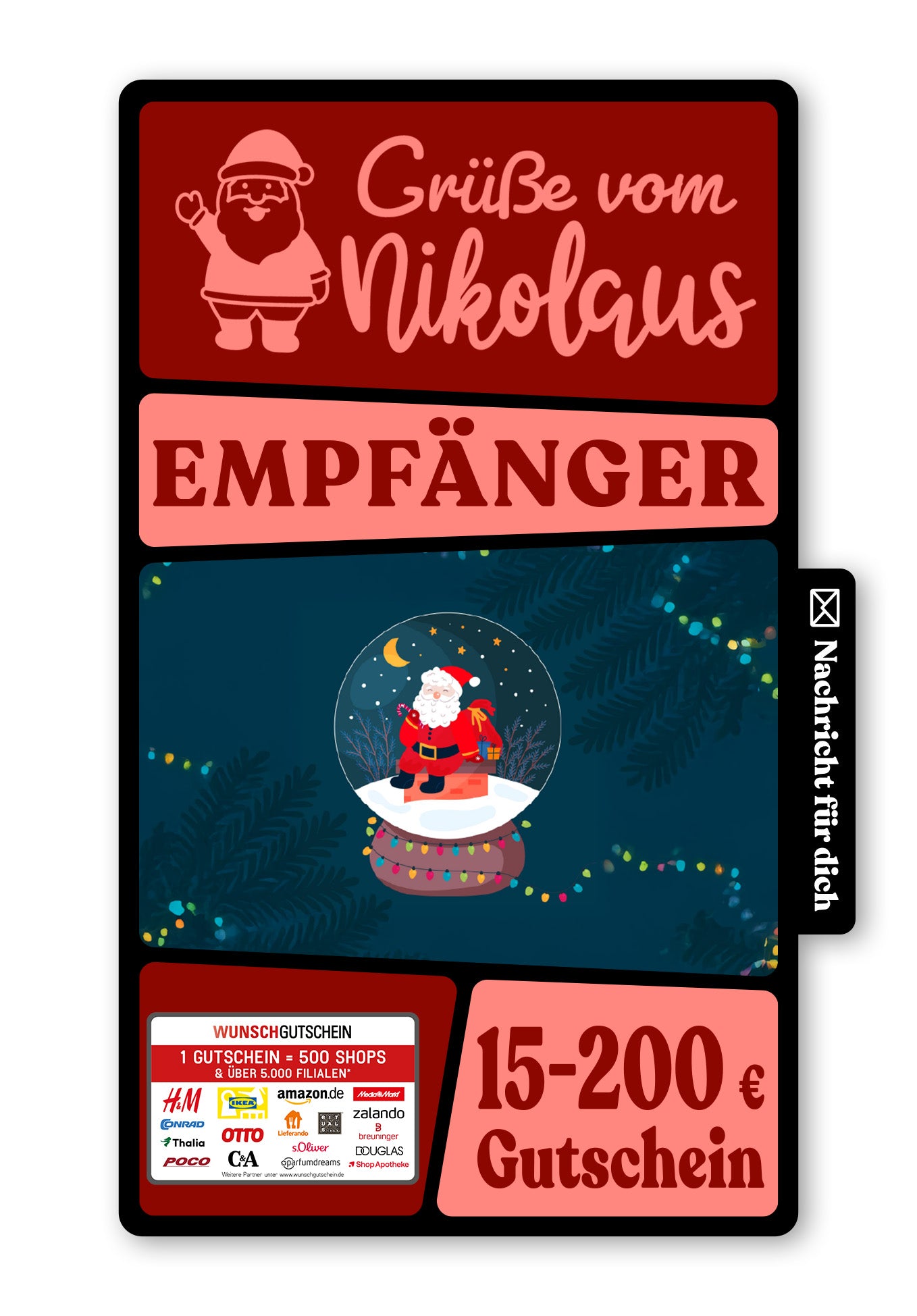 Wunschgutschein Digital - Schönen Nikolaustag - Nikolaus Schneekugel – Geschenkgutschein Ansicht 1