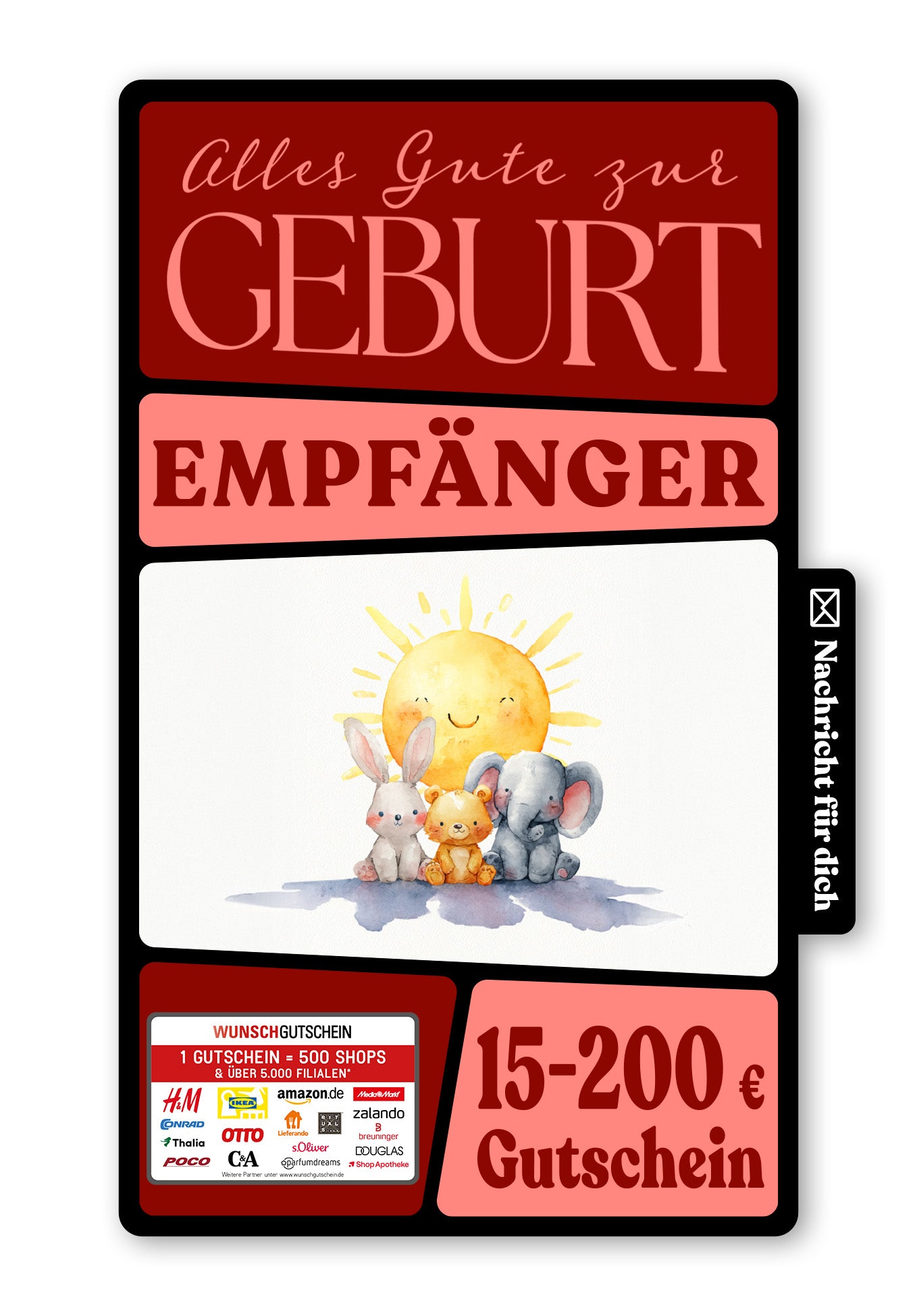 Wunschgutschein Digital - Hallo Sonnenschein - Sonne Tiere – Geschenkgutschein Ansicht 1