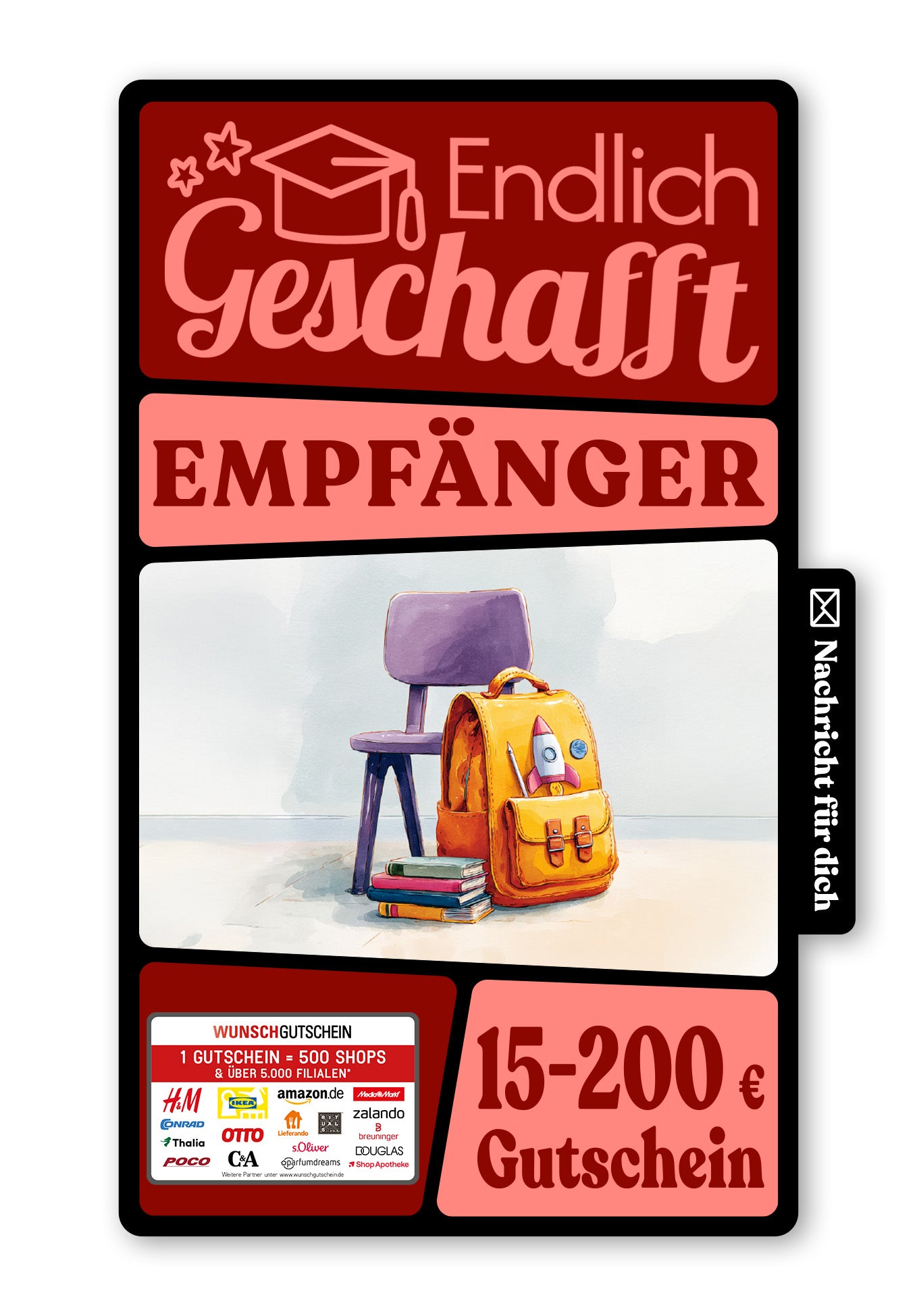 Wunschgutschein Digital - Zum Schulstart - Stuhl und Rucksack – Geschenkgutschein Ansicht 1