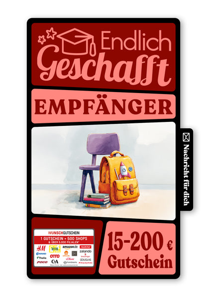 Wunschgutschein Digital - Zum Schulstart - Stuhl und Rucksack – Geschenkgutschein Ansicht 1