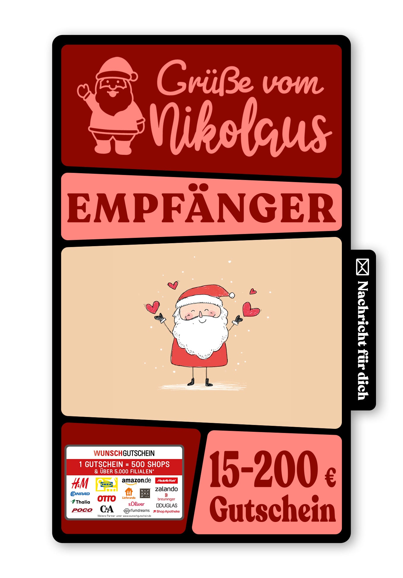 Wunschgutschein Digital - Gruß vom Nikolaus - Nikolaus Herzen – Geschenkgutschein Ansicht 1