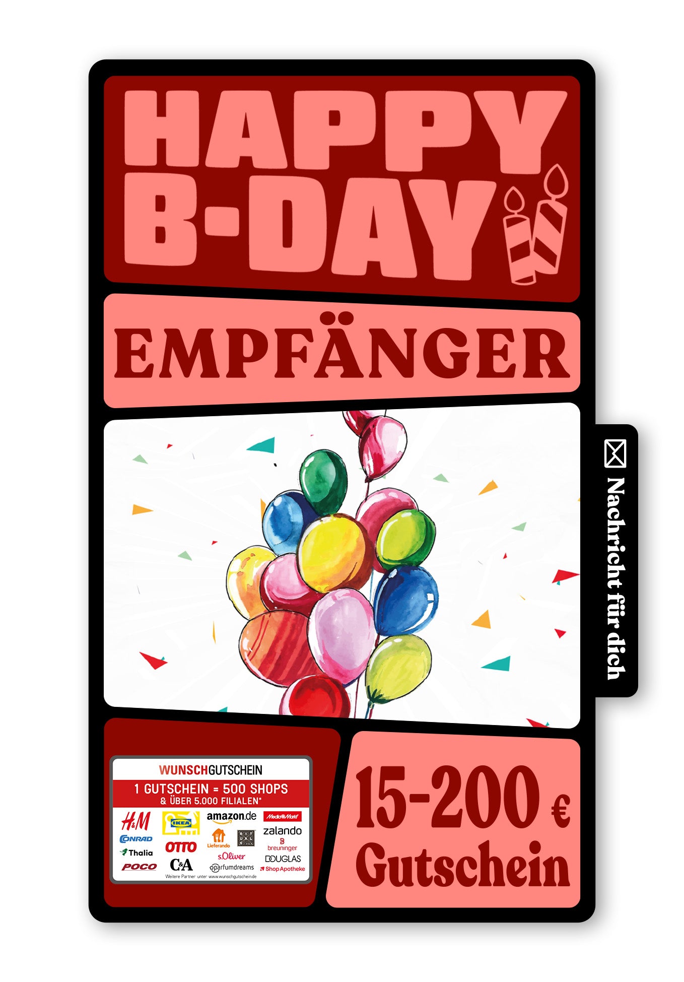 Wunschgutschein Digital - Happy Birthday - Bunte Ballons – Geschenkgutschein Ansicht 1