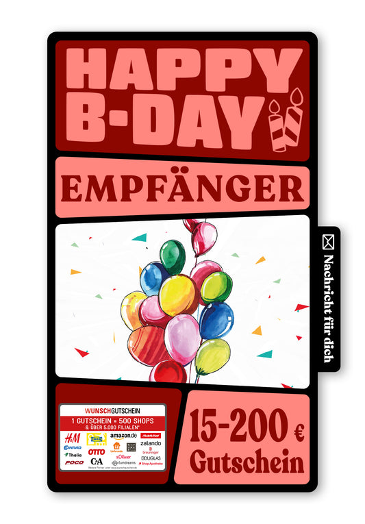 Wunschgutschein Digital - Happy Birthday - Bunte Ballons – Geschenkgutschein Ansicht 1