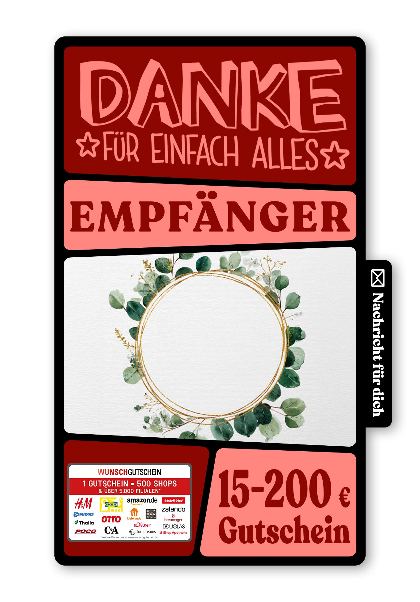 Wunschgutschein Digital - Dankeschön - Eucalyptus Kranz – Geschenkgutschein Ansicht 1
