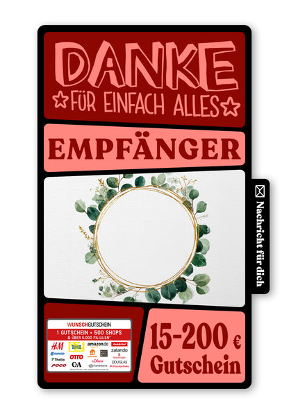 Wunschgutschein Digital - Dankeschön - Eucalyptus Kranz – Geschenkgutschein Ansicht 1