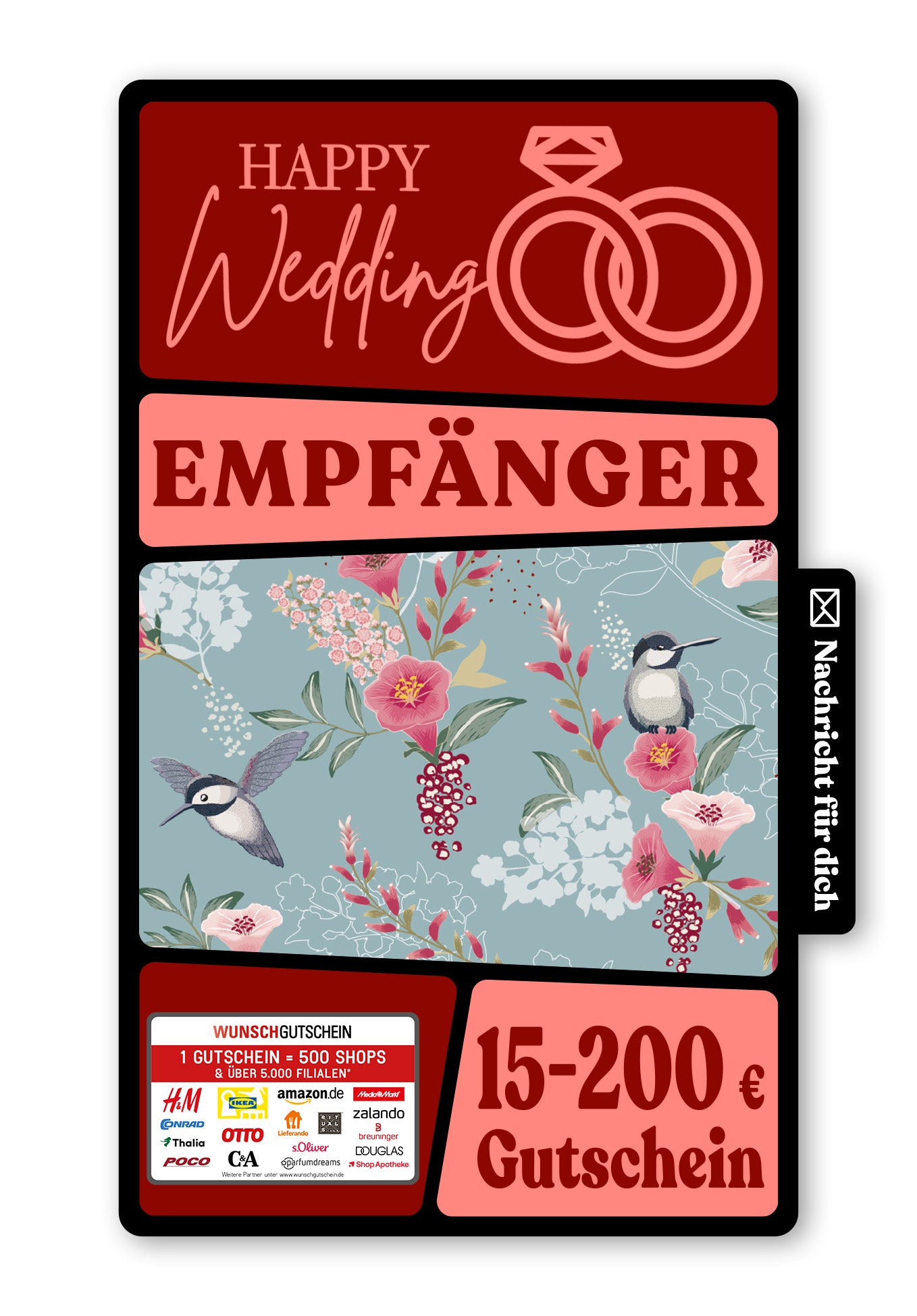 Wunschgutschein Digital - Happy Wedding - Vogel – Geschenkgutschein Ansicht 1