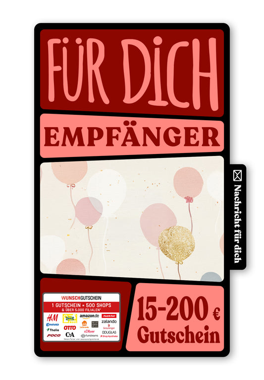 Wunschgutschein Digital - Jubiläum - Ballons Rosa – Geschenkgutschein Ansicht 1