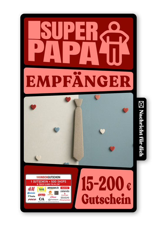 Wunschgutschein Digital - Für Papa - Krawatte und Herzen – Geschenkgutschein Ansicht 1