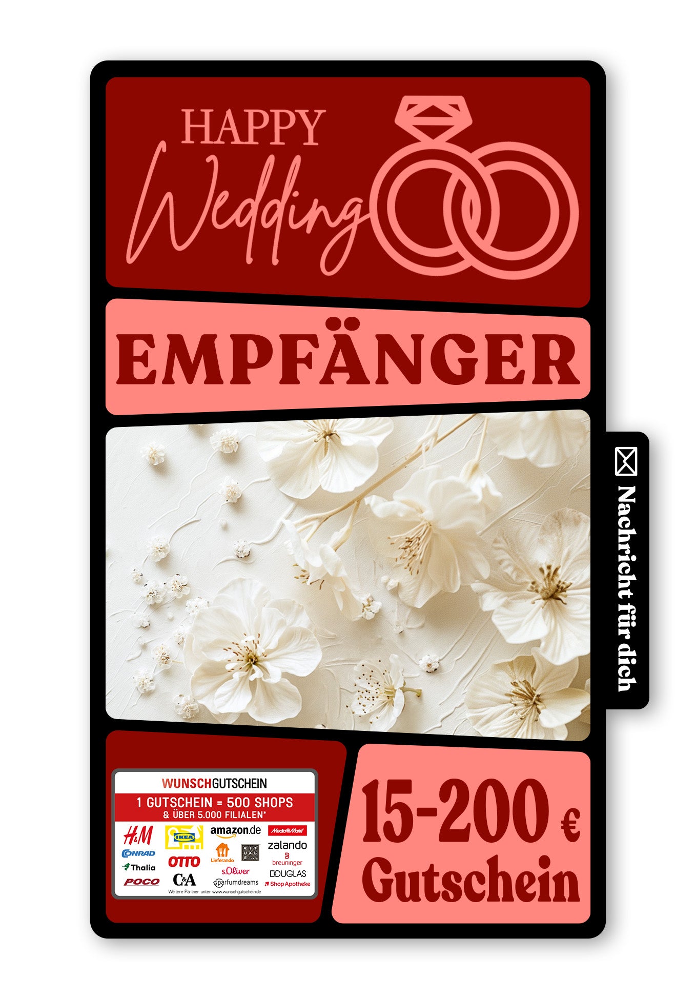 Wunschgutschein Digital - Alles Gute zur Hochzeit - Blumen Weiss – Geschenkgutschein Ansicht 1