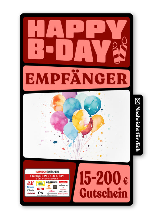 Wunschgutschein Digital - Happy Birthday - Ballons Aquarell – Geschenkgutschein Ansicht 1