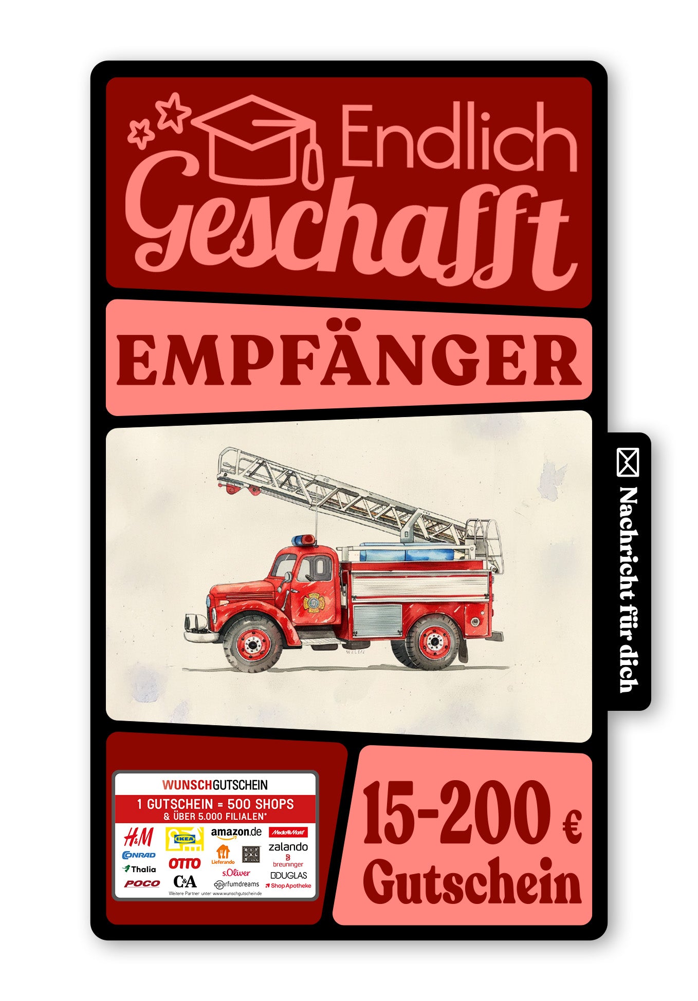 Wunschgutschein Digital - Zum Schulanfang - Feuerwehr – Geschenkgutschein Ansicht 1