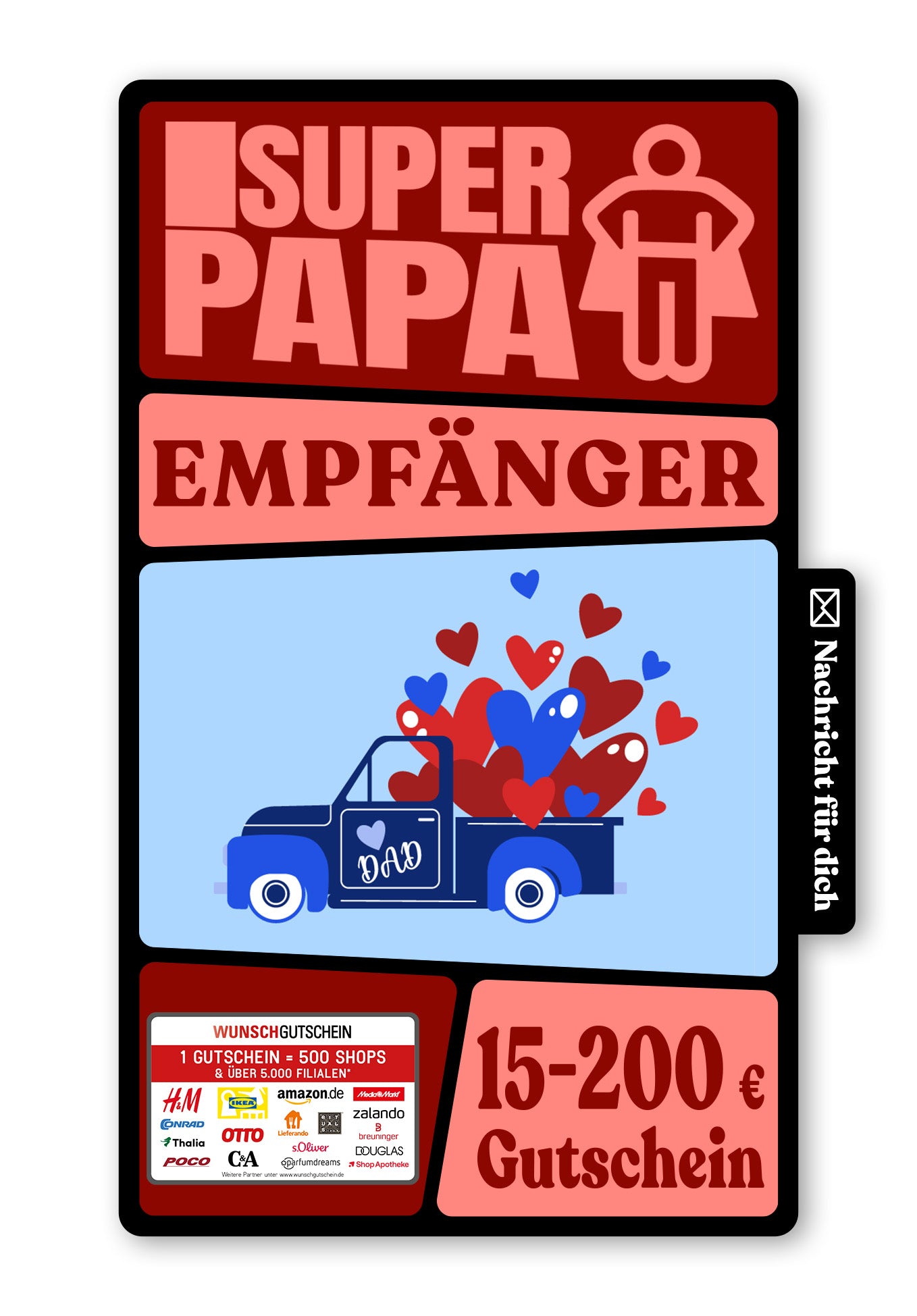 Wunschgutschein Digital - Alles Gute zum Vatertag - Laster Herzen Blau – Geschenkgutschein Ansicht 1