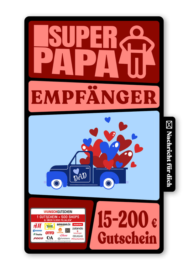 Wunschgutschein Digital - Alles Gute zum Vatertag - Laster Herzen Blau – Geschenkgutschein Ansicht 1