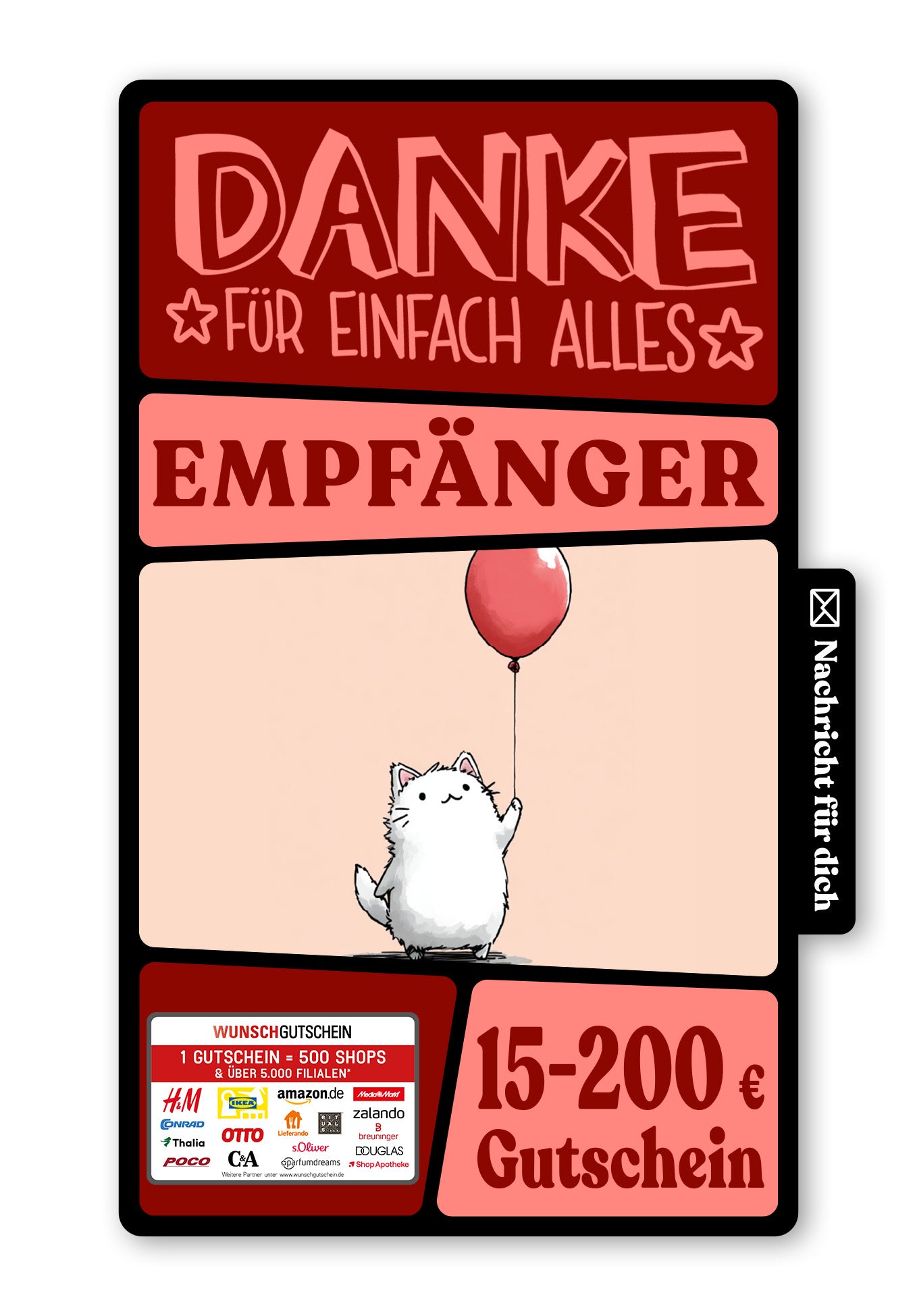 Wunschgutschein Digital - Vielen Dank - Katze Luftballon – Geschenkgutschein Ansicht 1