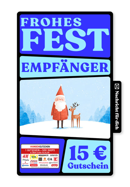 Wunschgutschein Digital - Frohes Fest - Weihnachtsmann Rentier – Geschenkgutschein Ansicht 1