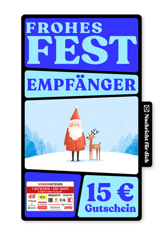 Wunschgutschein Digital - Frohes Fest - Weihnachtsmann Rentier – Geschenkgutschein Ansicht 1