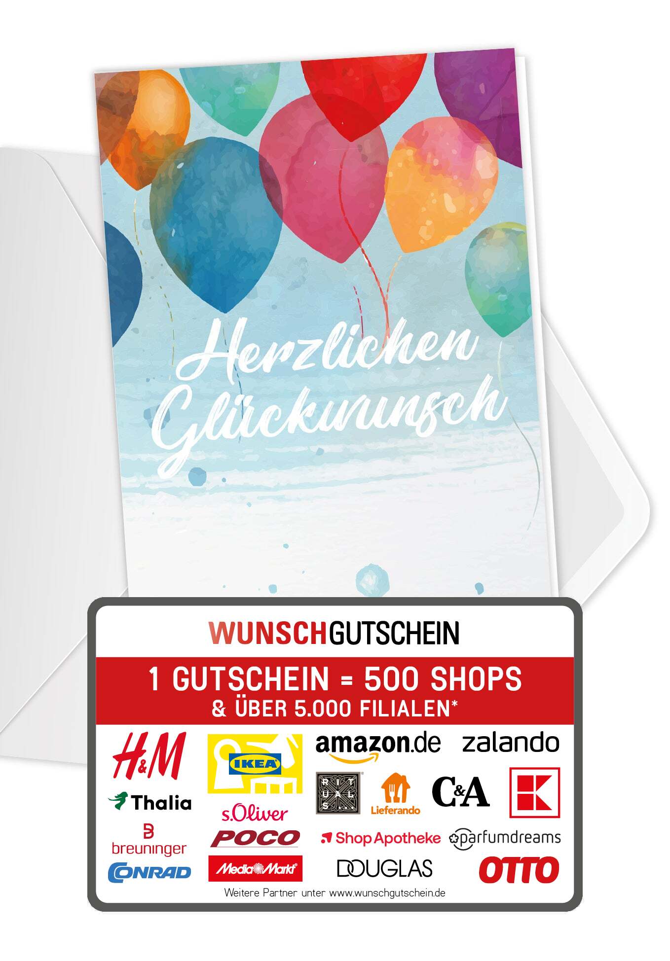 Wunschgutschein Herzlichen Glückwunsch - Bunte Ballons – Geschenkgutschein Ansicht 1