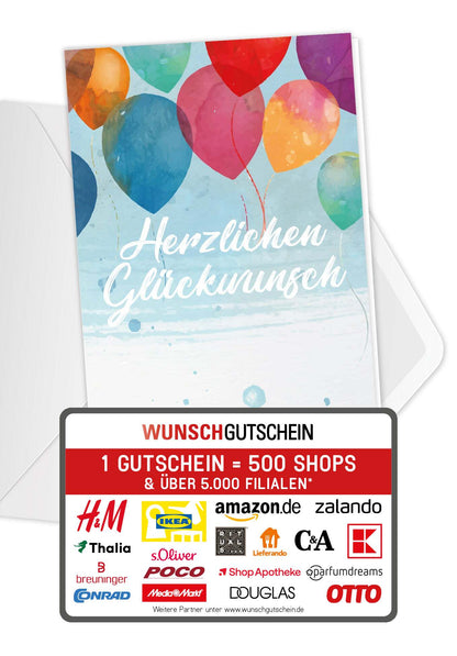 Wunschgutschein Herzlichen Glückwunsch - Bunte Ballons – Geschenkgutschein Ansicht 1