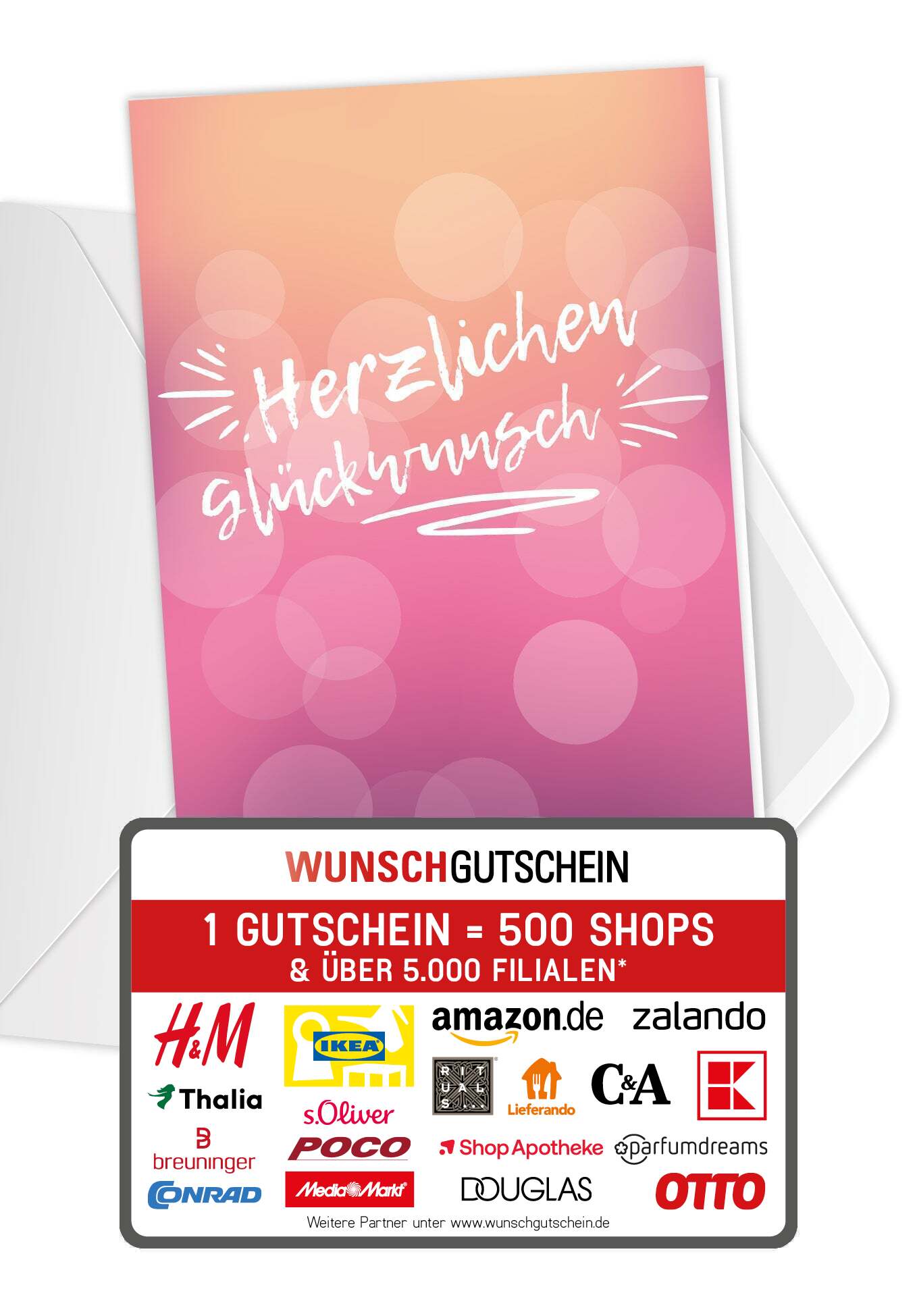 Wunschgutschein Herzlichen Glückwunsch - Pink – Geschenkgutschein Ansicht 1