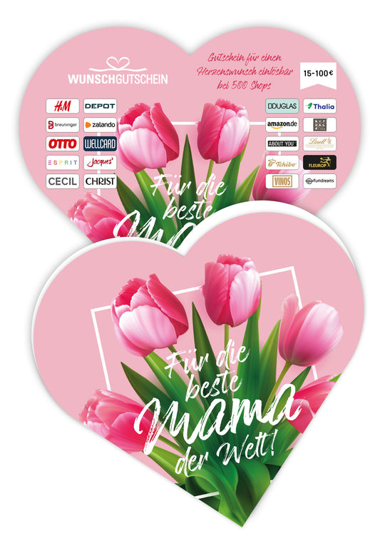 Für die beste Mama - Herzform Pinke Tulpen